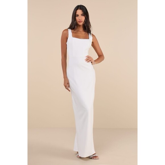 Lulus White Rhinestone Square Neck Backless Maxi Dress NWT Size L - Picture 3 of 12